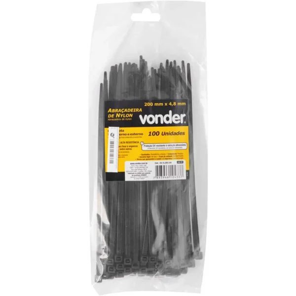 Abraçadeira de Nylon 4,8mm X 200mm 100un Preta - Vonder - Imagem 2