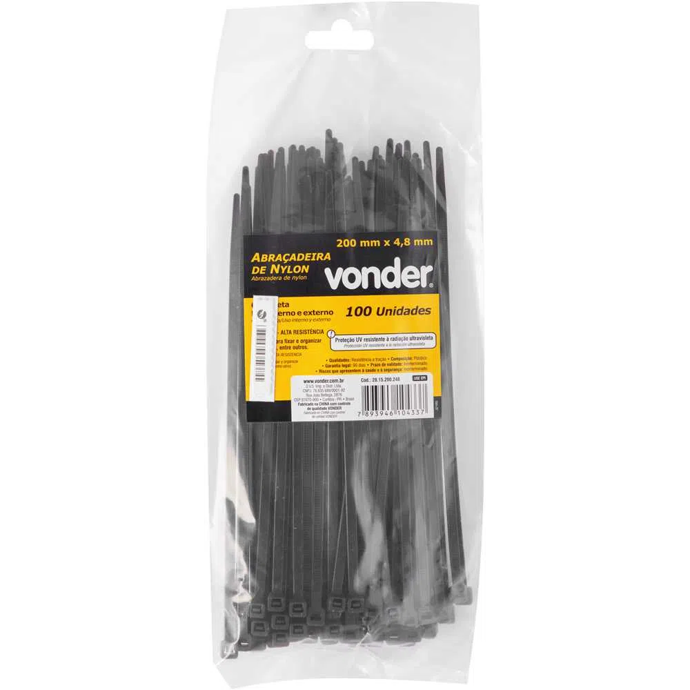 Abraçadeira de Nylon 4,8mm X 200mm 100un Preta - Vonder - Imagem 2