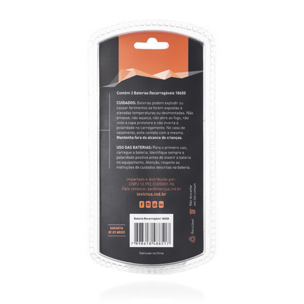 Bateria Recarregável 18650 (Par) lítio 2.200mAh - Invictus - Imagem 2
